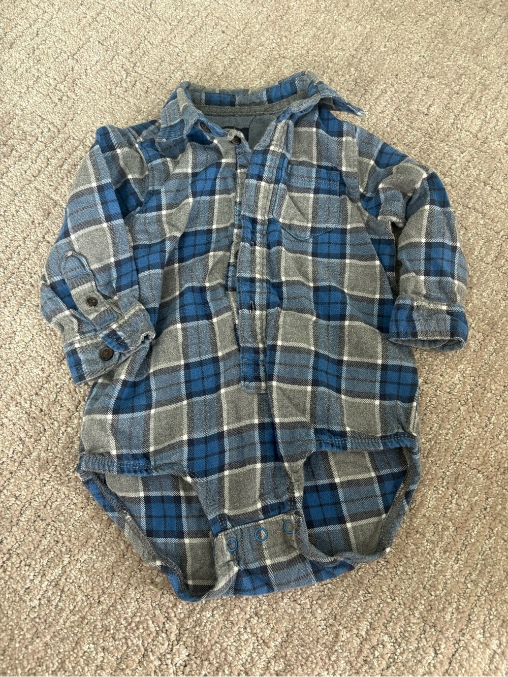 OshKosh B'gosh Blue and Gray Plaid Shirt Romper